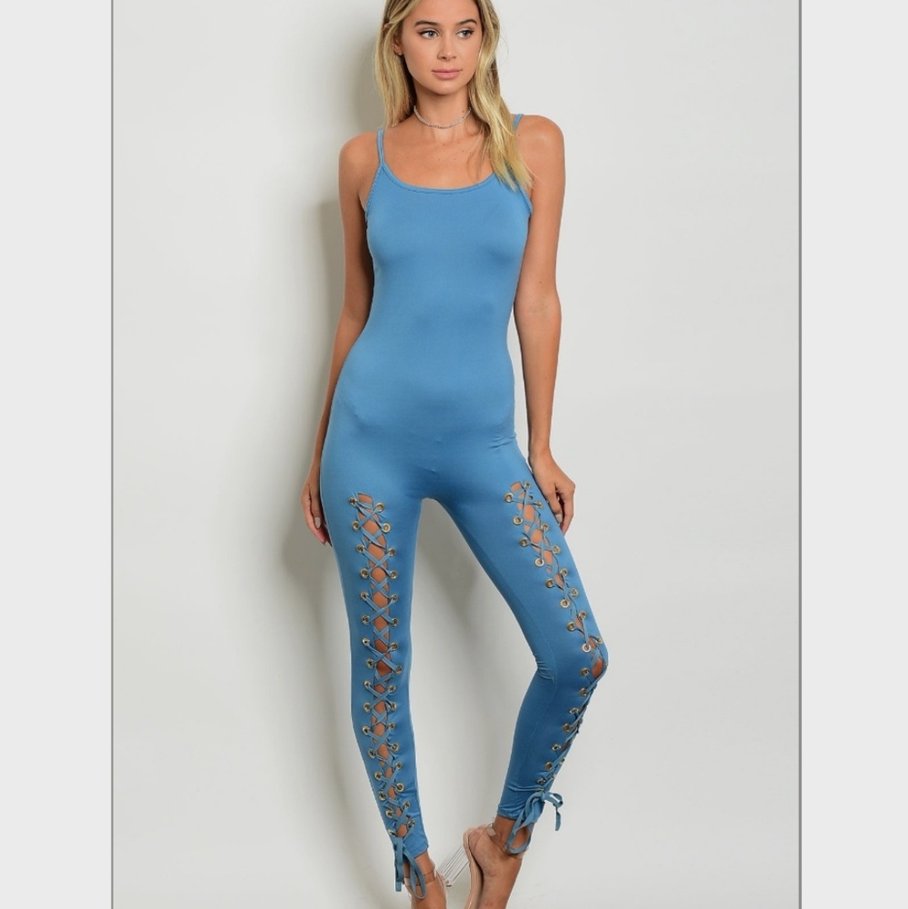 Light blue lace up jumpsuit